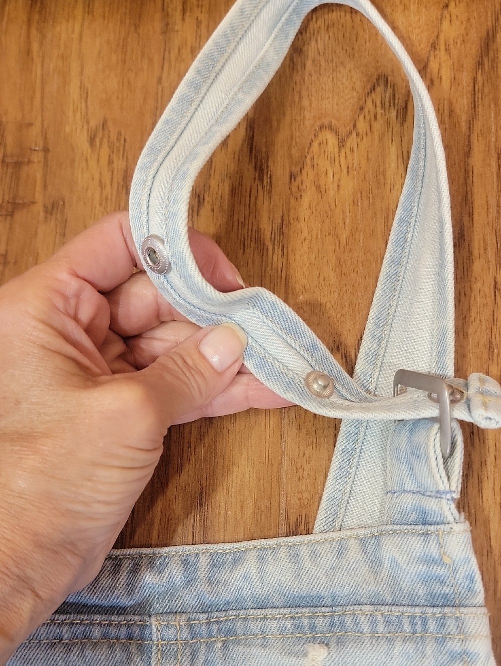 Light Wash Distressed Denim Overalls - Picture 10 of 15